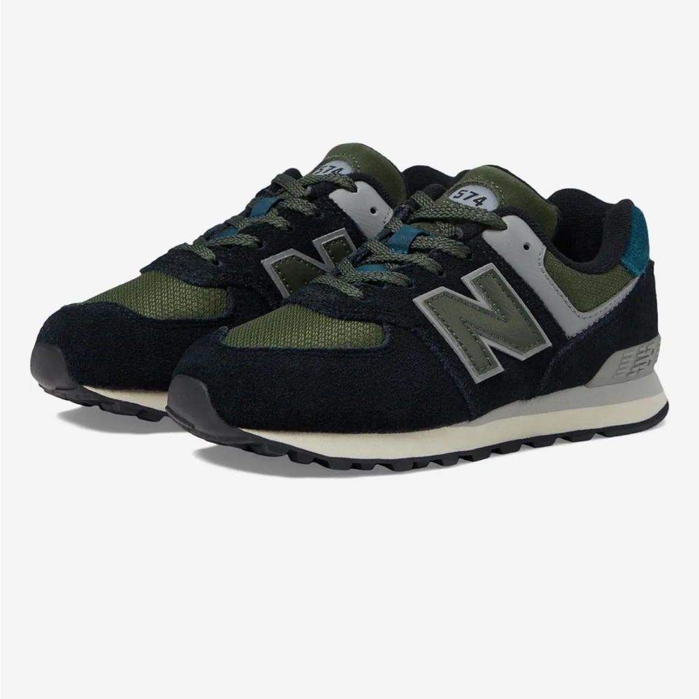 New Balance Black Olive Green Turquoise 574 Kids 5.5 Women’s 7. gc574kbg